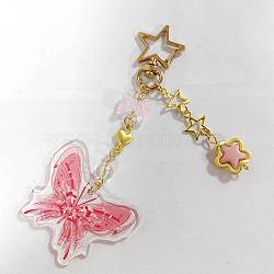 Acrylic Pendant Decorations, with Star Alloy Findings, Pearl Pink, 117mm(HJEW-FZ00019)