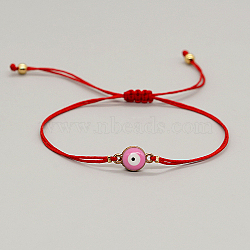 Alloy Evil Eye Link Bracelet, Braided Adjustable Lucky Bracelet, Pearl Pink, 11 inch(28cm)(TI1852-5)