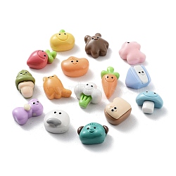 Smiling Face Opaque Resin Decoden Cabochons, Fruit & Vegetable & Cat Shape, Mixed Shapes, Mixed Color, 8~18x9~14x6.5~8mm(RESI-D010-05)