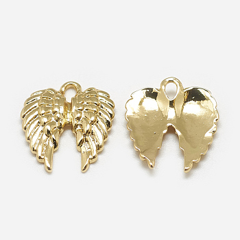 Brass Charms, Wing, Real 18K Gold Plated, 14x12x2mm, Hole: 1.5mm