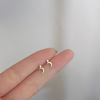 Alloy Earrings for Women, with 925 Sterling Silver Pin, Moon, 10mm