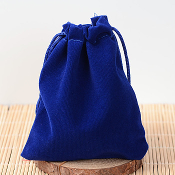 Velvet Pouches, Gift Bags, Rectangle, Dark Blue, 12x10cm