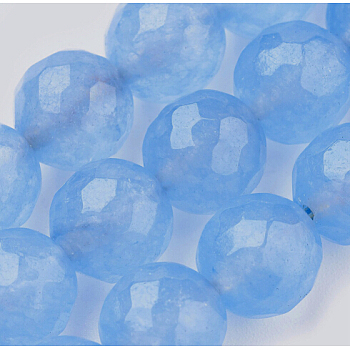 Natural Malaysia Jade Beads Strands, Dyed, Faceted, Round, Light Sky Blue, 8mm, Hole: 1mm, about 45pcs/strand, 14.9 inch