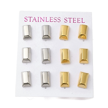 PVD Vacuum Plating 304 Stainless Steel Stud Earring, Rectangle, Golden & Stainless Steel Color, 12.5x7mm, 12pcs/set.