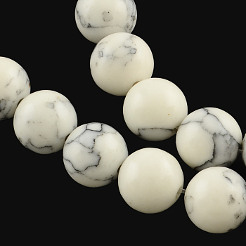 Synthetical Turquoise Gemstone Round Bead Strands, Dyed, White, 6mm, Hole: 1mm, about 65pcs/strand, 15 inch