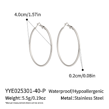 304 Stainless Steel Hoop Earrings, Silver, 40x2mm