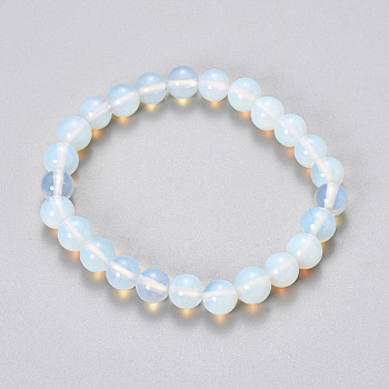 Synthetic Opalite Beaded Stretch Bracelets, Round, 2-1/8 inch(55mm), Bead: 8~9mm