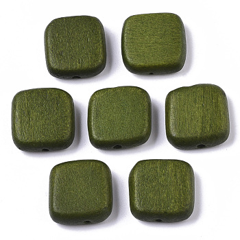 Painted Natural Wood Beads, Square, Olive Drab, 16x15x5.5mm, Hole: 1.5mm