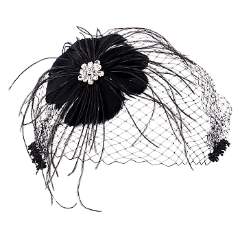 Bridal Wedding Mesh Feather Fascinator Hats Hair Chips, Tea Party Hats, Black, 280x250x16mm