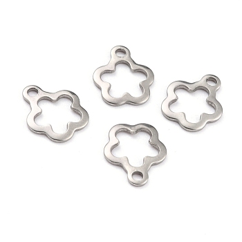 304 Stainless Steel Charms, Flower, Stainless Steel Color, 13x11x1.3mm, Hole: 1.6mm