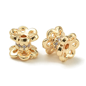 Rack Plating Brass Micro Pave Cubic Zirconia Beads, Long-Lasting Plated, Lead Free & Cadmium Free, Flower, Real 14K Gold Plated, 6x7x6.8mm, Hole: 1.2mm