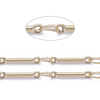 3.28 Feet Brass Bar Link Chains, Soldered, Real 18K Gold Plated, 13x2x1.2mm