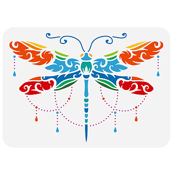 Plastic Drawing Painting Stencils Templates, for Painting on Scrapbook Fabric Tiles Floor Furniture Wood, Rectangle, Dragonfly Pattern, 29.7x21cm
