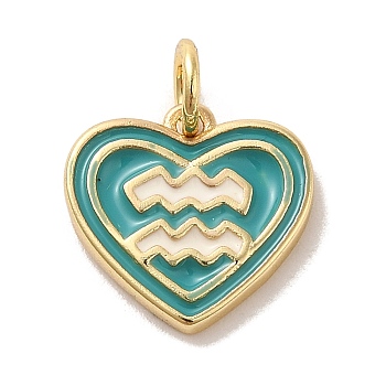 Real 18K Gold Plated Brass Enamel Pendants, with Jump Ring, Heart with Constellation Charm, Aquarius, 12x13x1.5mm, Hole: 3.4mm