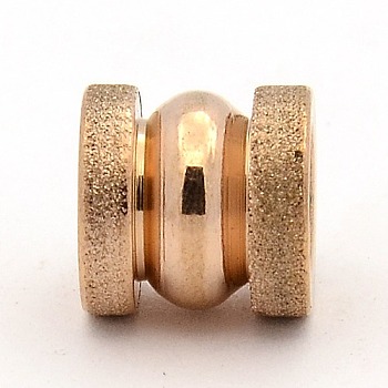 Stainless Steel Textured Beads, Large Hole Column Grooved Beads, Rose Gold, 10x10mm, Hole: 6mm