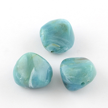 Nuggets Imitation Gemstone Acrylic Beads, Medium Turquoise, 25x24x17mm, Hole: 3mm, about 84pcs/500g