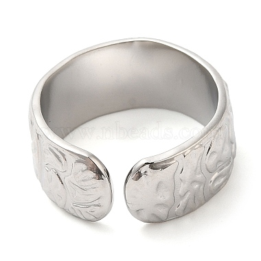 304 Stainless Steel Textured Open Cuff Ring for Women(RJEW-I098-26P)-3