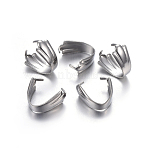 Tarnish Resistant 304 Stainless Steel Snap on Bails, Stainless Steel Color, 10.5x10.5x5.5mm, Pin: 1mm(STAS-P223-03P)