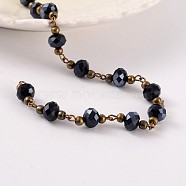 Handmade Glass Beaded Chains for Necklaces Bracelets Making, with Brass Beads and Brass Eye Pin, Unwelded, Black & Pearl Luster Plated, 39.3 inch, 1m/strand(AJEW-JB00187-03)