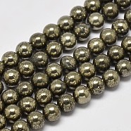 Natural Pyrite Round Beads Strands, Grade A, 10mm, Hole: 1mm, about 40pcs/strand, 16 inch(G-F197-10-10mm)