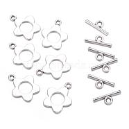 Flower Tibetan Style Alloy Toggle Clasps, Lead Free and Cadmium Free, Antique Silver, Flower: 16x20mm, Bar: 16mm long, Hole: 2.5mm(X-A0977Y)