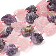 Rough Raw Natural Amethyst and Rose Quartz Beads Strands, Nuggets, 15~27x16~29mm, Hole: 1.5mm, about 14~16pcs/strand, 15.55''~16.34''(39.5~41.5cm)(G-F595-I04)
