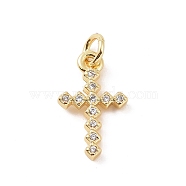 Brass Micro Pave Cubic Zirconia Charms, with Jump Ring, Rhombus Cross Charm, Golden, 14.5x9x1.5mm, Hole: 2.8mm(KK-C012-43G)