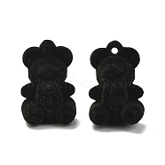 3D Bear Flocky Acrylic Pendants, with Velet, for DIY Jewelry Pendant Earrings Accessories, Black, 30x20x17.8mm, Hole: 2.5mm(OACR-O003-01A)