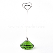 Diamond Shape Glass Name Card Holder, Wedding Table Number Card Holders, with Iron Findings, Heart, Green, 130mm(DJEW-F009-A03)