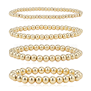 4Pcs 4 Size Brass Round Beaded Stretch Bracelets Set for Women, Golden, Wide: 5~8mm, Inner Diameter: 2 inch(5cm)~2-1/8 inch(5.4cm), 1Pc/style(BJEW-AN0001-07)