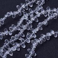 Glass Beads Strands, Top Drilled Beads, Faceted, Teardrop, Clear, 9x4mm, Hole: 1mm, 3x2mm, about 98~100pcs/strand, 14~14.5 inch(EGLA-L009-02)