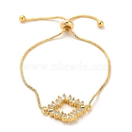 Cubic Zirconia Link Slider Bracelets, with Light Gold Brass Box Chains, Rhombus, Inner Diameter: 3-1/8 inch(8cm)(BJEW-H601-01F-KCG)