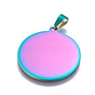 Ion Plating(IP) 304 Stainless Steel Stamping Blank Tag Pendants, Flat Round, Rainbow Color, 33x29.5x1mm, Hole: 3.5x6mm(STAS-F200-03M)