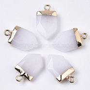 Natural White Jade Pointed Pendants, with Light Gold Plated Top and Brass Loop, Arrow, Faceted, 19x10.5x4.5mm, Hole: 1.8mm(X-G-N326-34M)
