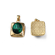 Brass Cubic Zirconia Pendants, with Brass Snap on Bails, Real 18K Gold Plated, Nickel Free, Rectangle, Green, 16x12x5.5mm, Hole: 2.5x4mm(KK-N233-363)