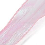 Flat Rainbow Color Nylon Organza Ribbon, Iridescent Ribbon for Bowknot, Flower, Gift Decoration, Pink, 1-5/8 inch(40mm), about 9.84 Yards(9m)/Roll(OCOR-WH0082-62B)