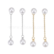 304 Stainless Steel Chain Tassel Earrings, with Ear Nuts and Acrylic Imitation Pearl Beads, Round, Mixed Color, 50mm, Pin: 0.7mm, Round: 8mm(EJEW-I248-12)
