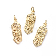 Brass Micro Pave Cubic Zirconia Pendants, with Jump Rings, Long-Lasting Plated, Hexagon and Snake, Clear, Golden, 25x8x2.5mm, Hole: 3.4mm(ZIRC-G163-24G)