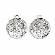 Tibetan Style Alloy Pendants, Cadmium Free & Lead Free, Flat Round with Moon & Star, Antique Silver, 26x21.5x2mm, Hole: 2.5mm, about 300pcs/1000g(TIBEP-N011-004)