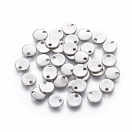 304 Stainless Steel Charms, Stamping Blank Tag, Flat Round, Stainless Steel Color, 7x1mm, Hole: 1.4mm(STAS-L234-081A)