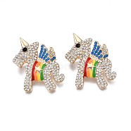 Unicorn Enamel Pin with Rhinestone, 3D Animal Alloy Brooch for Backpack Clothes, Nickel Free & Lead Free, Light Golden, Colorful, 40x36mm(JEWB-N007-068)