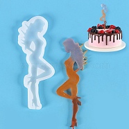Modern Lady Shape Food Grade Silicone Lollipop Molds, Fondant Molds, for DIY Edible Cake Topper, Chocolate, Candy, UV Resin & Epoxy Resin Jewelry Making, White, 160x65x6.5mm, Fit for 2mm Stick(DIY-D069-08)