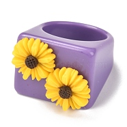 Acrylic Finger Rings, Square with Resin Daisy, Yellow, US Size 7 3/4(17.9mm), 7~20mm, Inner Diameter: 18mm(RJEW-P022-A02)