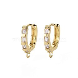Brass Huggie Hoop Earring Findings, with  Cubic Zirconia and Loop, Clear, Real 18K Gold Plated, 17x15x3mm, Hole: 1.6mm, Pin:0.7x1mm(X-ZIRC-Q022-033G-NF)
