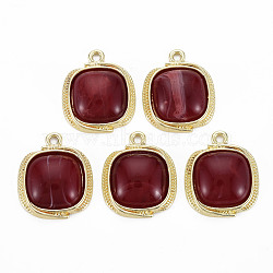 Light Gold Plated Alloy Pendants, with Resin, Cadmium Free & Nickel Free & Lead Free, Square, Dark Red, 22.5x19x6mm, Hole: 2mm(PALLOY-N154-29A-NR)