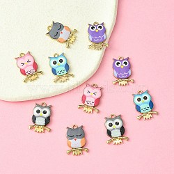10Pcs 5 Colors Printed Alloy Pendants, Cadmium Free & Nickel Free & Lead Free, Owl Charm, Golden, Mixed Color, 21.5x15x2.3mm, Hole: 2mm, 2pcs/color(FIND-YW0004-46A)
