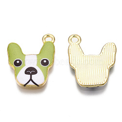 Rack Plating Alloy Enamel Pendants, Cadmium Free & Nickel Free & Lead Free, Light Gold, Dog, Yellow Green, 19x15x2mm, Hole: 1.6mm(ENAM-N055-175A)