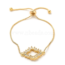 Cubic Zirconia Link Slider Bracelets, with Light Gold Brass Box Chains, Rhombus, Inner Diameter: 3-1/8 inch(8cm)(BJEW-H601-01F-KCG)