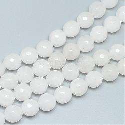 Glass Beads Strands, Faceted, Round, White, 8~9mm, Hole: 1mm, about 45~47pcs/strand, 14.4~15.2 inch(G-R346-8mm-08)