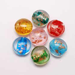 Handmade Gold Sand Lampwork Beads, Flat Round, Mixed Color, 20x10mm, Hole: 2mm(X-LAMP-S025-20mm-M)